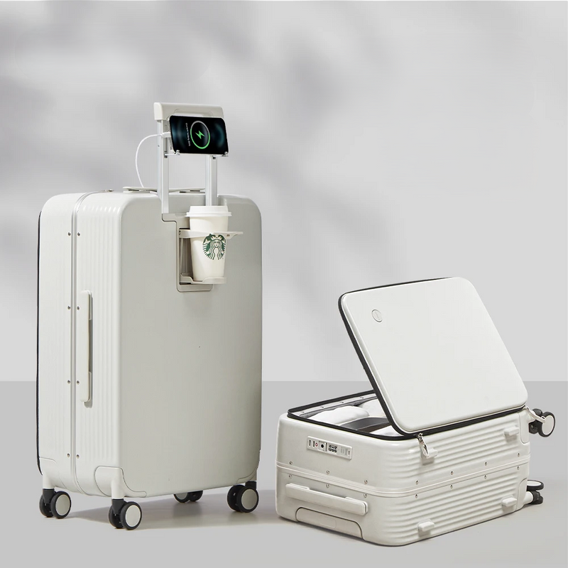 Aluminium frame hard shell suitcase with USB port – Turin-White-S (42 L)-State of Style