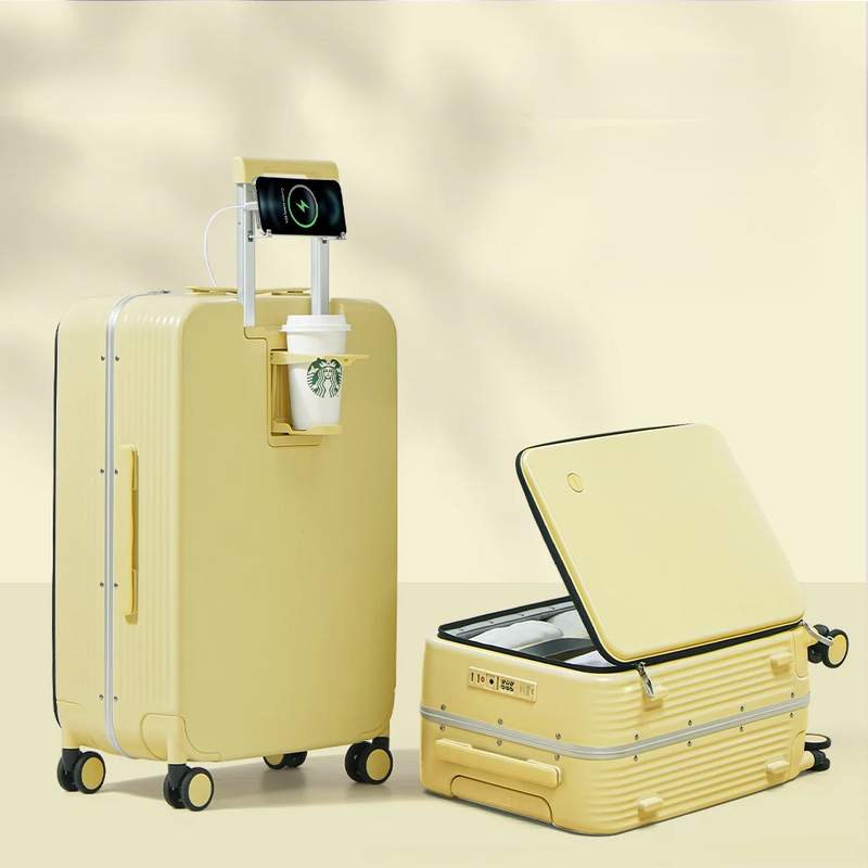Aluminium frame hard shell suitcase with USB port – Turin-Yellow-S (42 L)-State of Style
