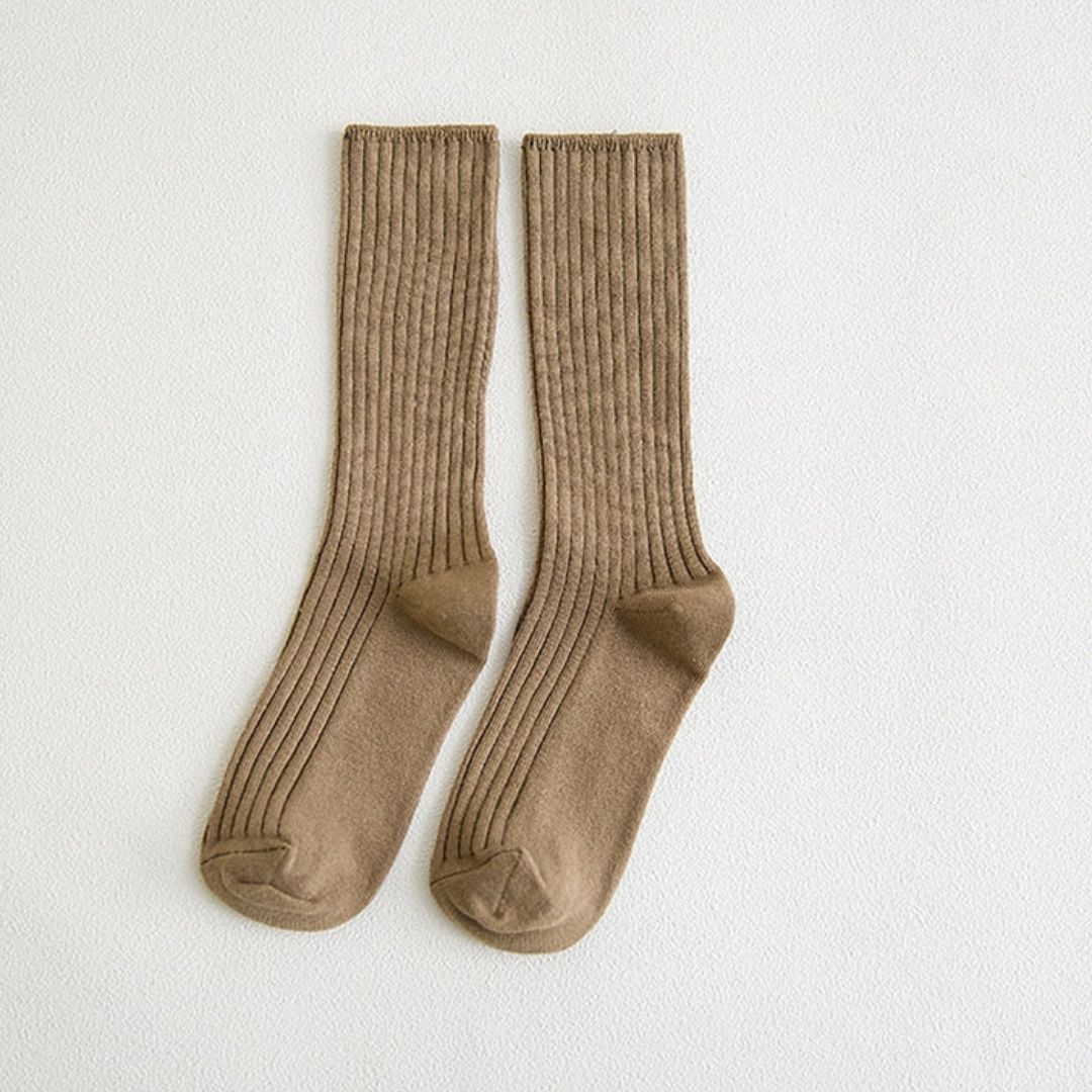 Amarah Traditional Socks – Classic Cotton Crew Socks with Vintage Style-Khaki-State of Style
