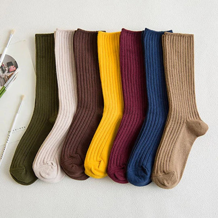 Amarah Traditional Socks – Classic Cotton Crew Socks with Vintage Style-Yellow-State of Style