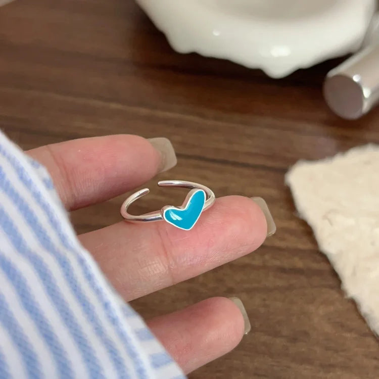 Ameline Silver Heart Ring with Blue Drop Detail-State of Style