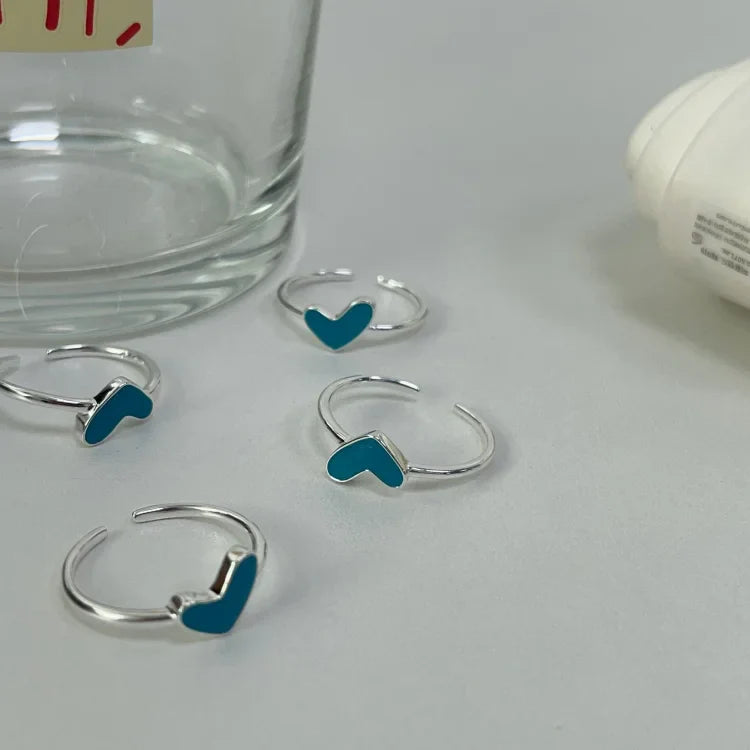 Ameline Silver Heart Ring with Blue Drop Detail-State of Style