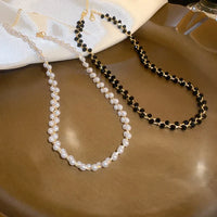 Amira Double Crystal & Pearl Necklace-Black Crystal-State of Style
