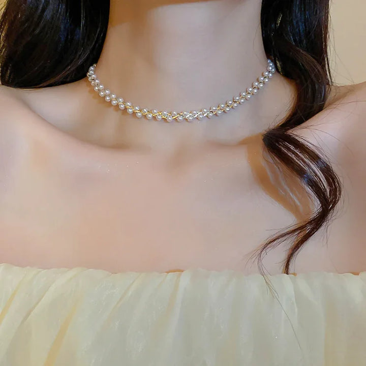 Amira Double Crystal & Pearl Necklace-Black Crystal-State of Style