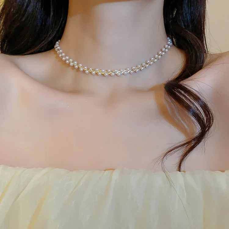 Amira Double Crystal & Pearl Necklace-Black Crystal-State of Style