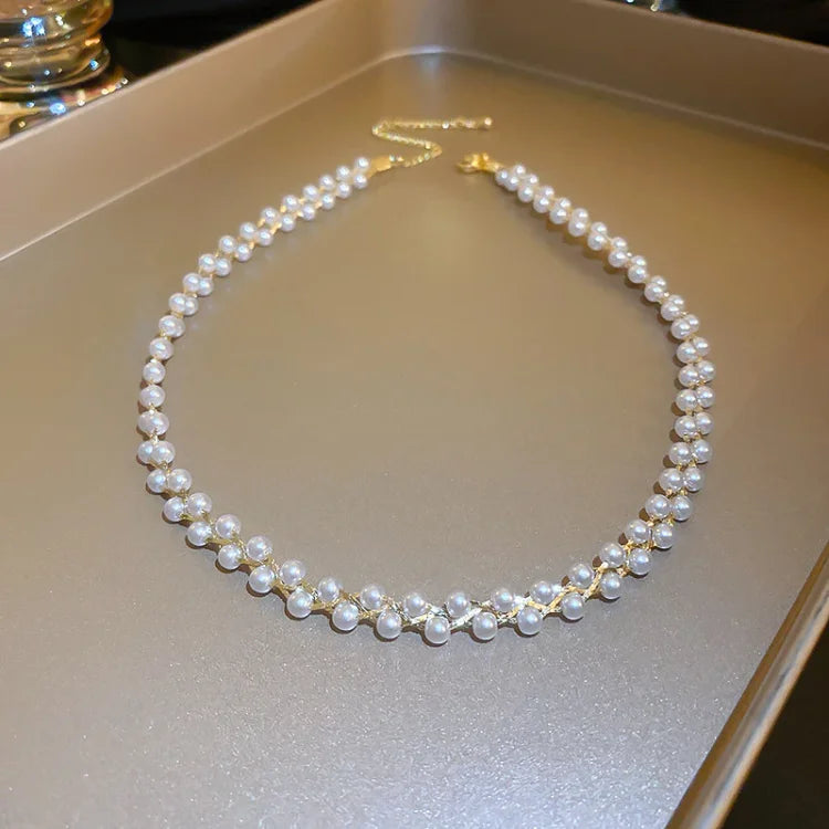 Amira Double Crystal & Pearl Necklace-Pearls-State of Style