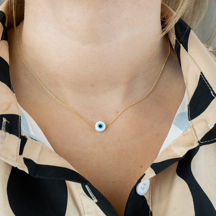 Amira Glossy Nazar Necklace-White-Gold-State of Style
