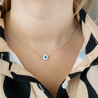 Amira Glossy Nazar Necklace-White-Gold-State of Style