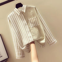 AnasBlouse | Women's Pinstripe Blouse-Beige-S-State of Style