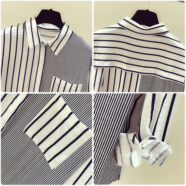 AnasBlouse | Women's Pinstripe Blouse-Grey-S-State of Style