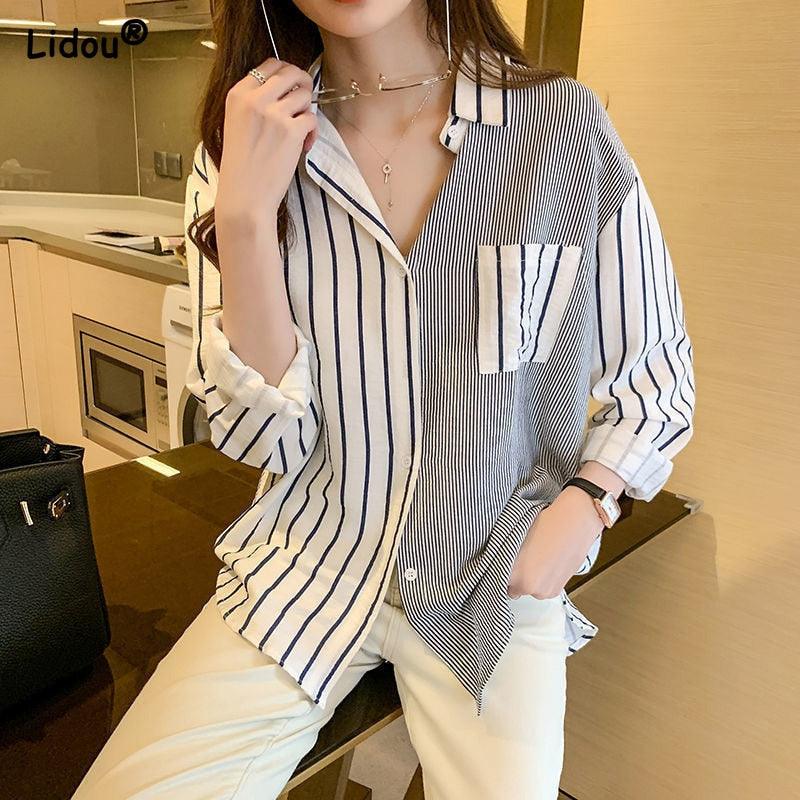 AnasBlouse | Women's Pinstripe Blouse-Grey-S-State of Style