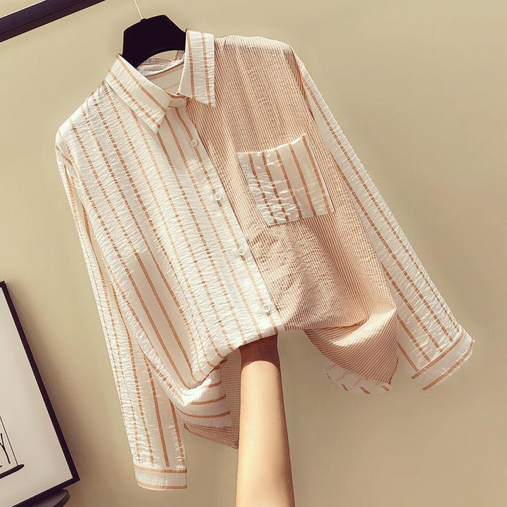 AnasBlouse | Women's Pinstripe Blouse-Pink-S-State of Style