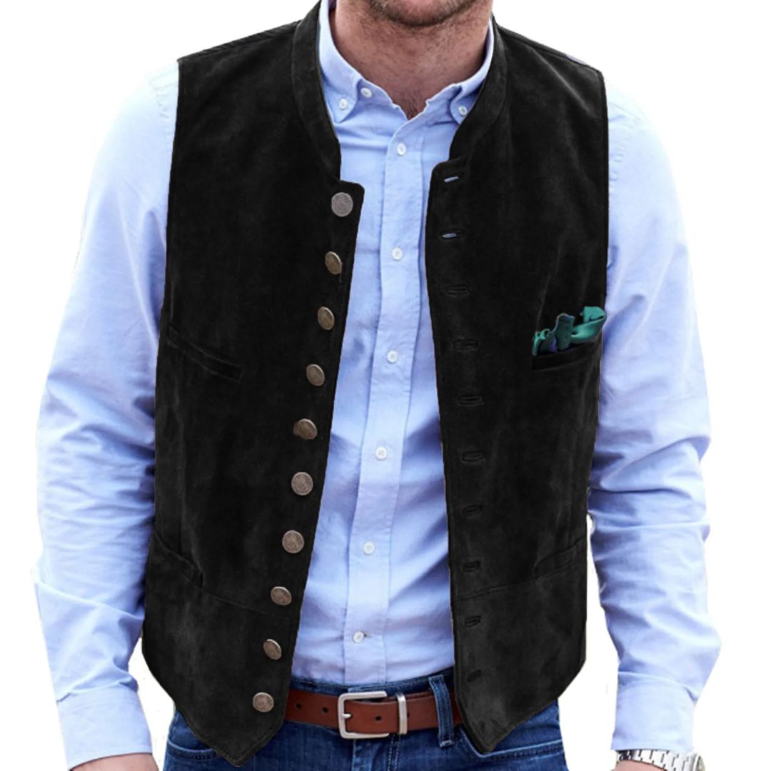 Angelo Traditional Vest – Steampunk-Inspired Velvet Waistcoat-Black-S-State of Style