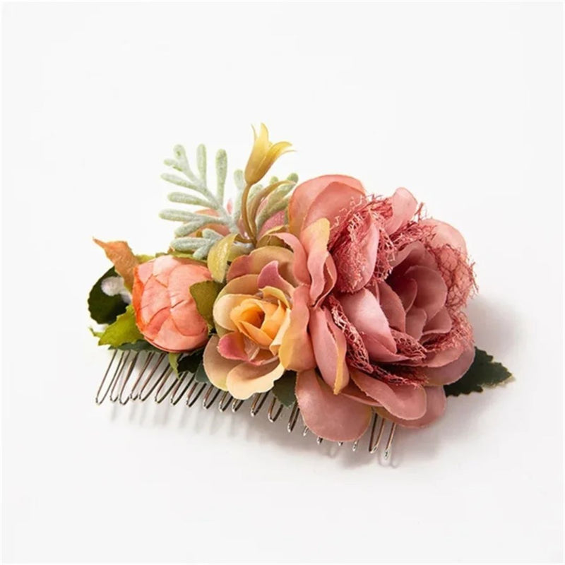 Anita Traditional Hair Accessory – Elegant Floral Hair Comb-Orange-State of Style