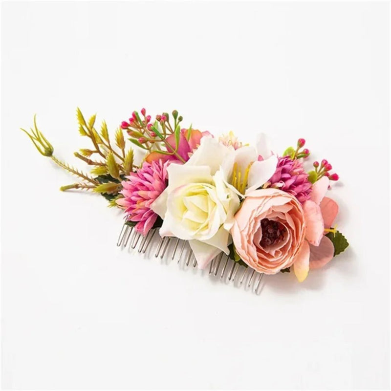 Anita Traditional Hair Accessory – Elegant Floral Hair Comb-Pink 1-State of Style