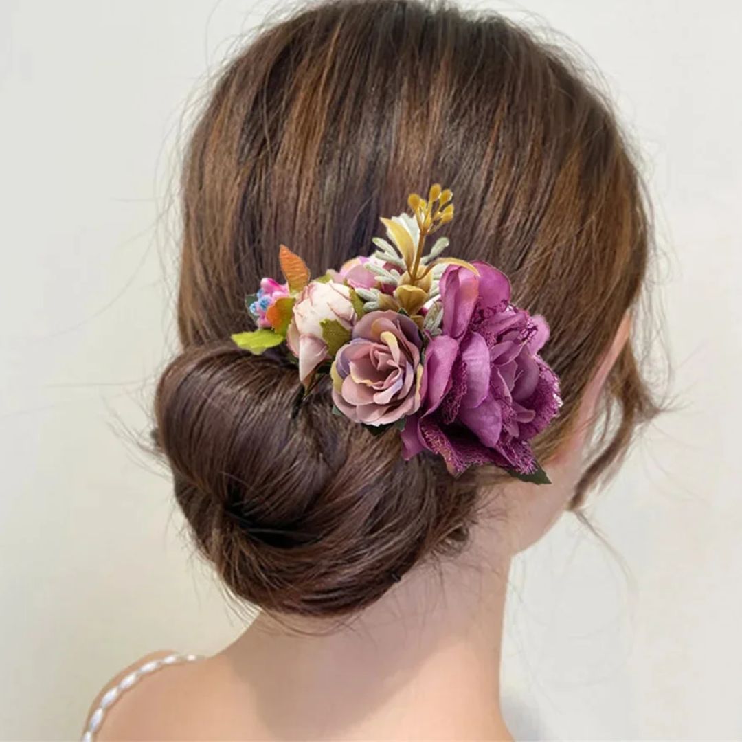 Anita Traditional Hair Accessory – Elegant Floral Hair Comb-Purple 1-State of Style