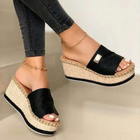 Anna - Orthopedische Blauwe Espadrille Wedges-Zwart-35-State of Style