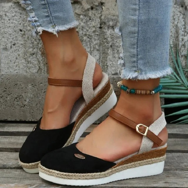 Anna - Orthopedische Suède Bruine Espadrilles-Zwart-36-State of Style