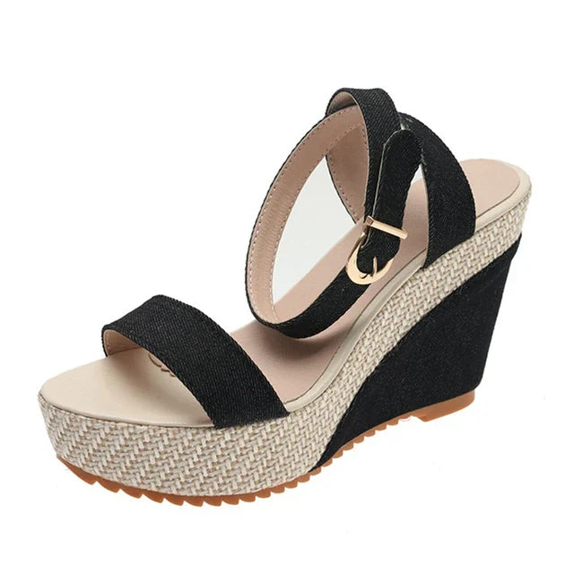 Anna - Orthopedische Zwarte Sleehak Sandalen-Zwart-35-State of Style
