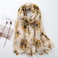 AnnaliesScarf | Women's Scarf-Beige with Flowers-State of Style