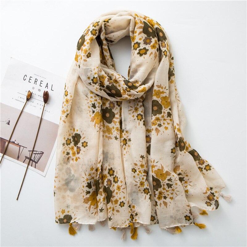 AnnaliesScarf | Women's Scarf-Beige with Flowers-State of Style