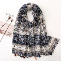 AnnaliesScarf | Women's Scarf-Dark Blue/White Bohemian-State of Style