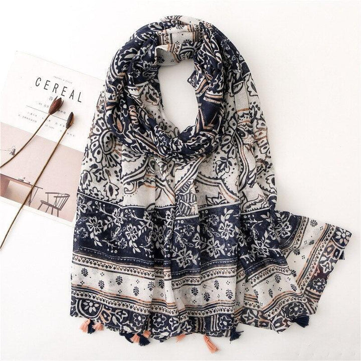 AnnaliesScarf | Women's Scarf-Dark Blue/White Bohemian-State of Style