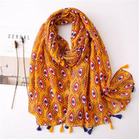 AnnaliesScarf | Women's Scarf-Orange with Blue Evil Eyes-State of Style
