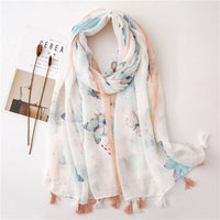 AnnaliesScarf | Women's Scarf-White with Blue Butterflies-State of Style