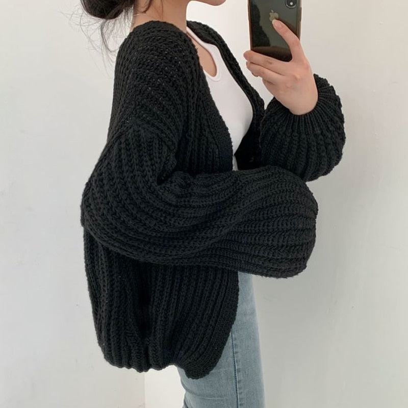 AnniesVest | Chunky Knit Oversized Cardigan-Black-One Size (Oversized Fit)-State of Style