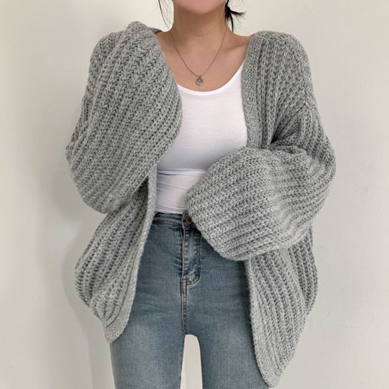 AnniesVest | Chunky Knit Oversized Cardigan-Grey-One Size (Oversized Fit)-State of Style