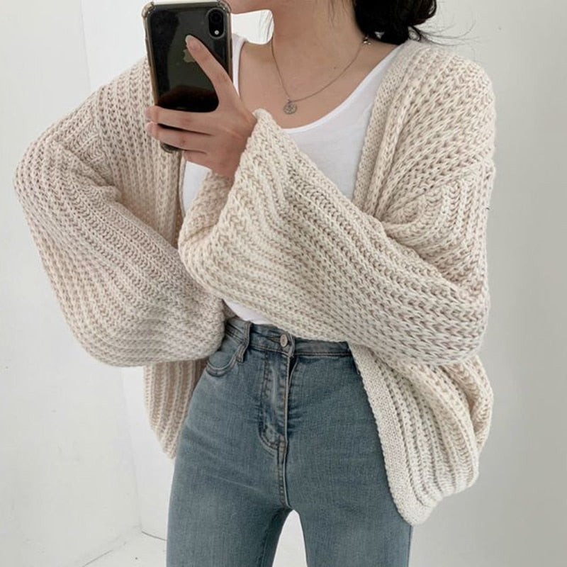 AnniesVest | Chunky Knit Oversized Cardigan-Khaki-One Size (Oversized Fit)-State of Style
