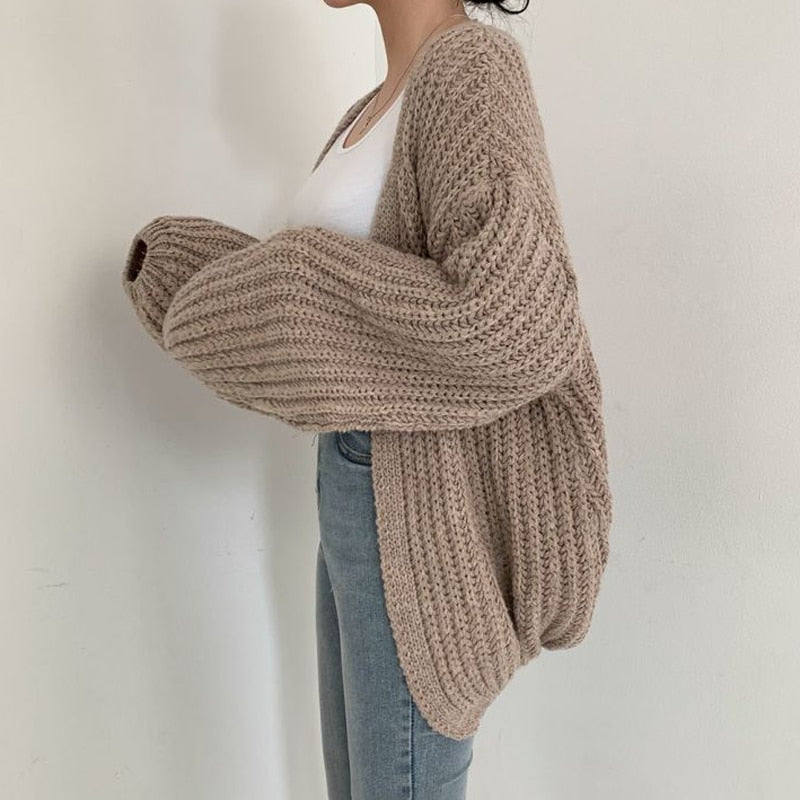 AnniesVest | Chunky Knit Oversized Cardigan-Khaki-One Size (Oversized Fit)-State of Style