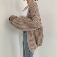 AnniesVest | Chunky Knit Oversized Cardigan-Khaki-One Size (Oversized Fit)-State of Style