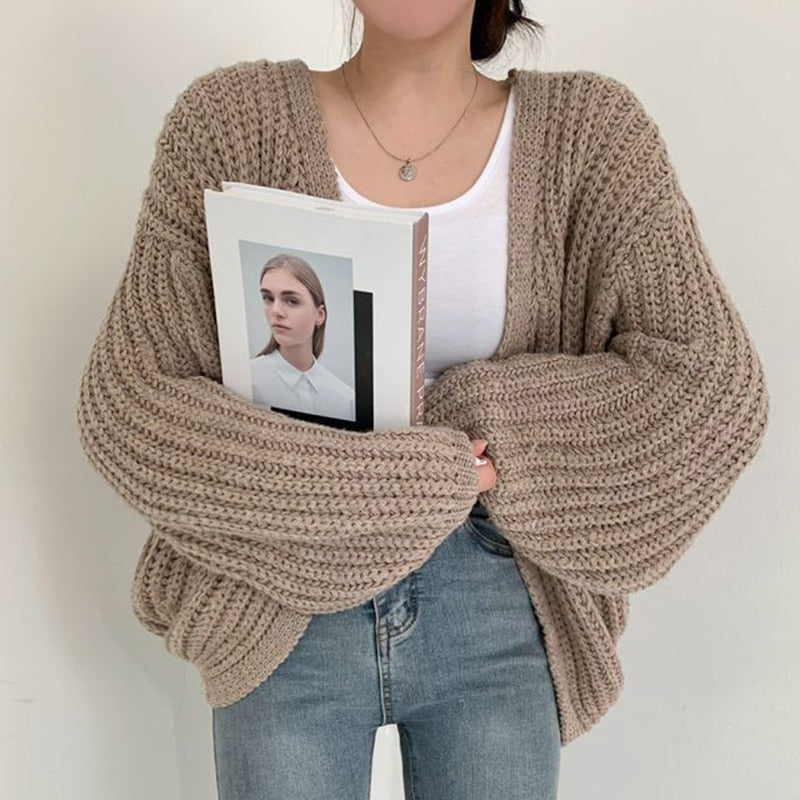 AnniesVest | Chunky Knit Oversized Cardigan-Khaki-One Size (Oversized Fit)-State of Style