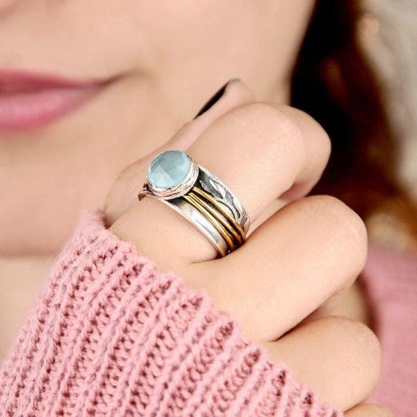 Aquamarine Spinner Ring - Selene-51mm-State of Style