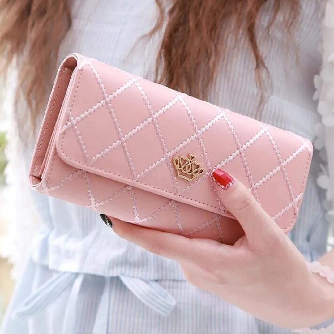 Argyle Pattern Triple Fold Wallet with Royal Gold Accent-Champagne-State of Style