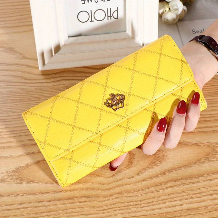 Argyle Pattern Triple Fold Wallet with Royal Gold Accent-Yellow-State of Style