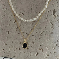 Aria Black Onyx and Pearl Stacking Necklace-State of Style