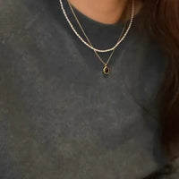 Aria Black Onyx and Pearl Stacking Necklace-State of Style