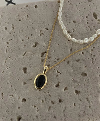 Aria Black Onyx and Pearl Stacking Necklace-State of Style
