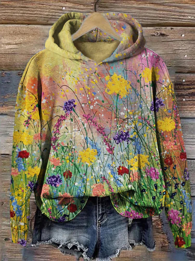 Artistic Hoodie with Floral Print - Nora-S-State of Style