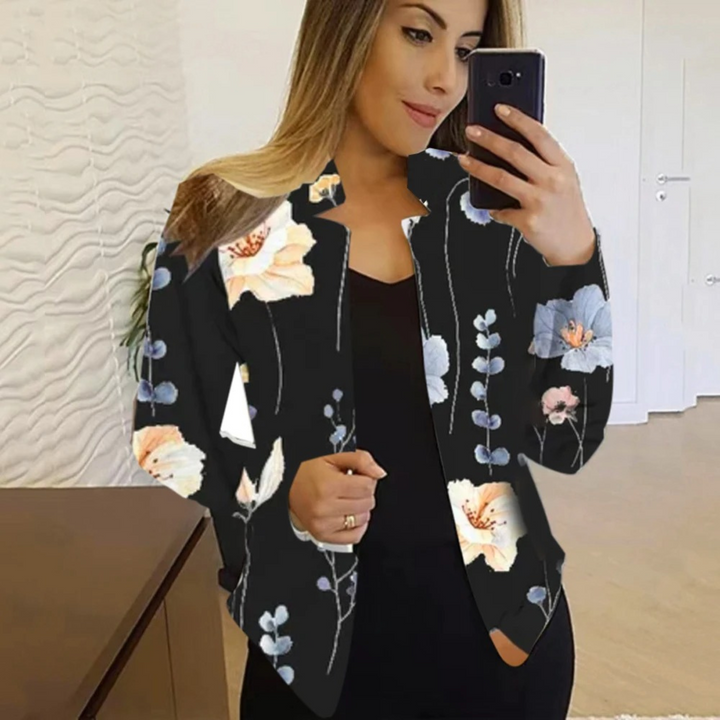 Artistic Ladies' Blazer with Ink & Wash Design - Amaya-Black-S-State of Style