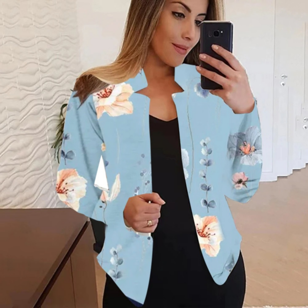 Artistic Ladies' Blazer with Ink & Wash Design - Amaya-Blue-S-State of Style