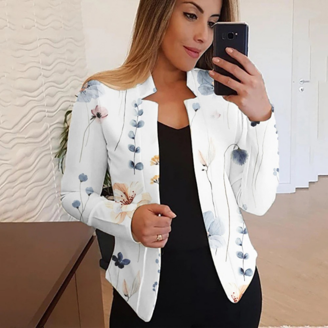 Artistic Women's Blazer with Ink & Wash Design - Amaya-White-S-State of Style