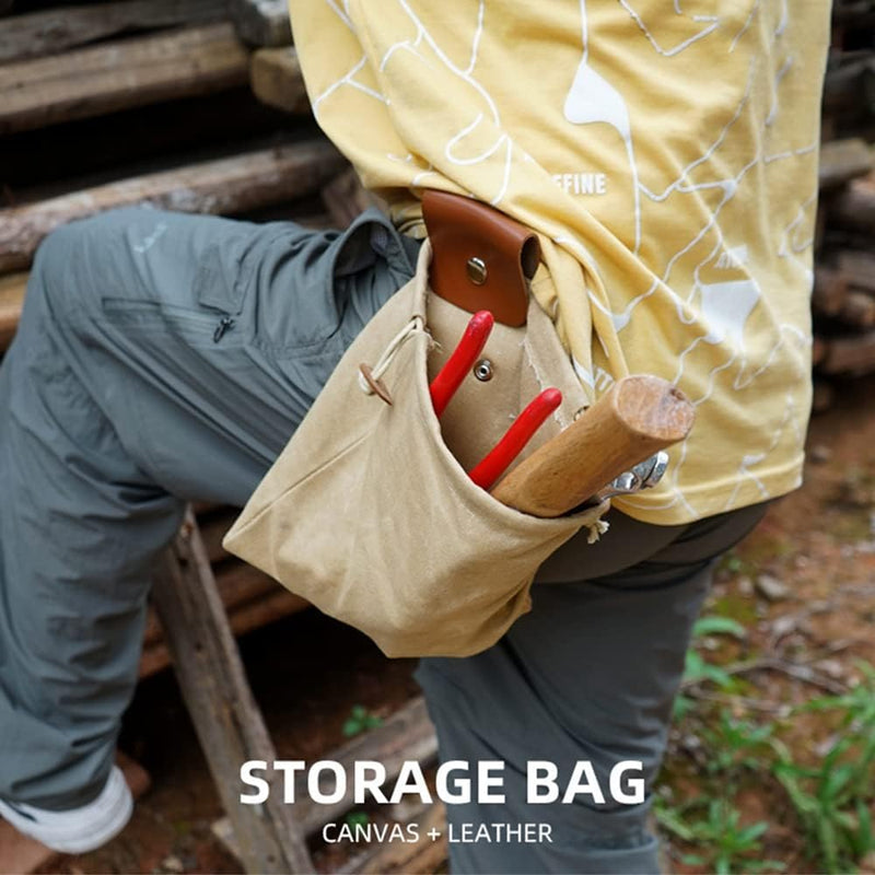 Collapsible Waxed Canvas Foraging Pouch with Leather Loop – 1+1 FREE
