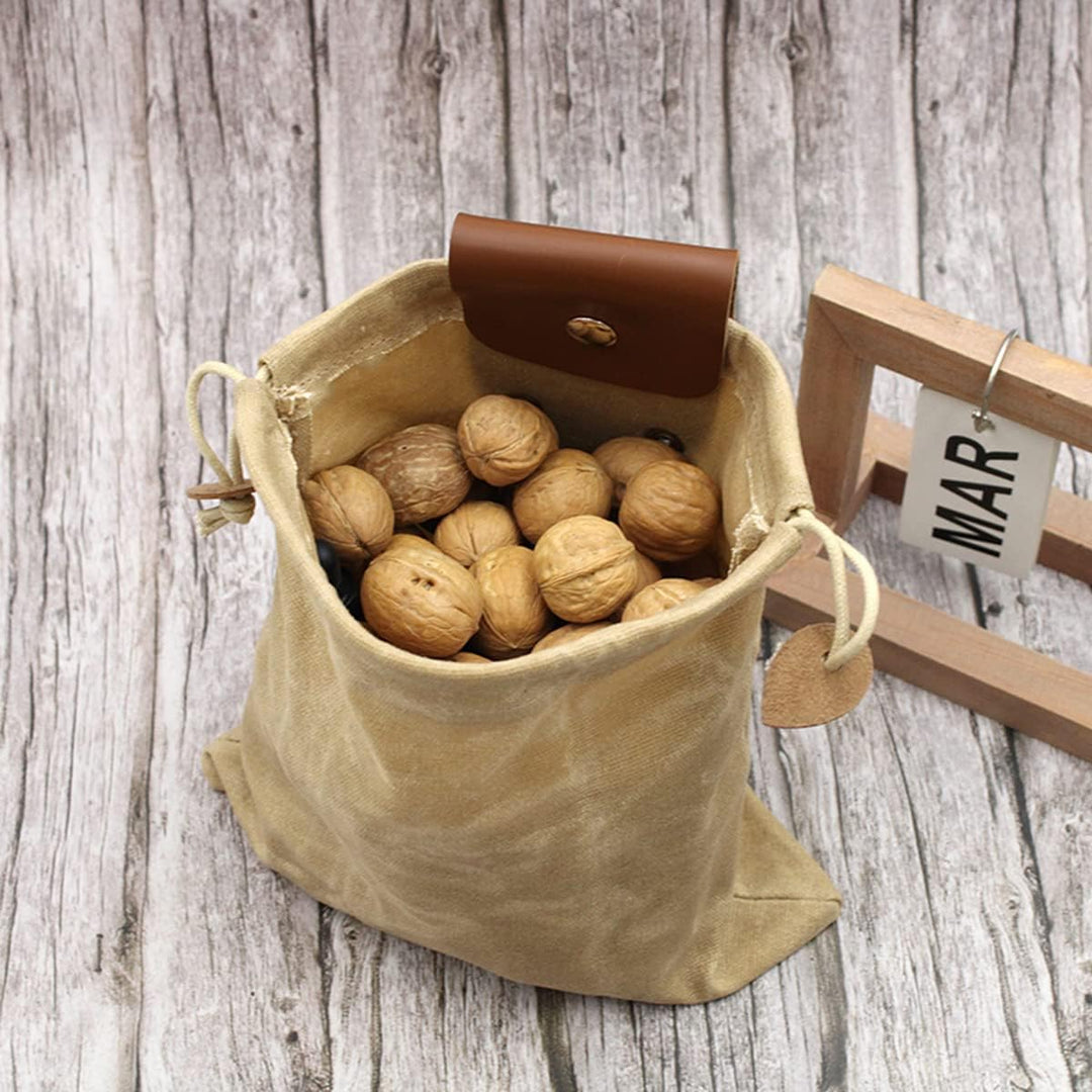 Collapsible Waxed Canvas Foraging Pouch with Leather Loop – 1+1 FREE