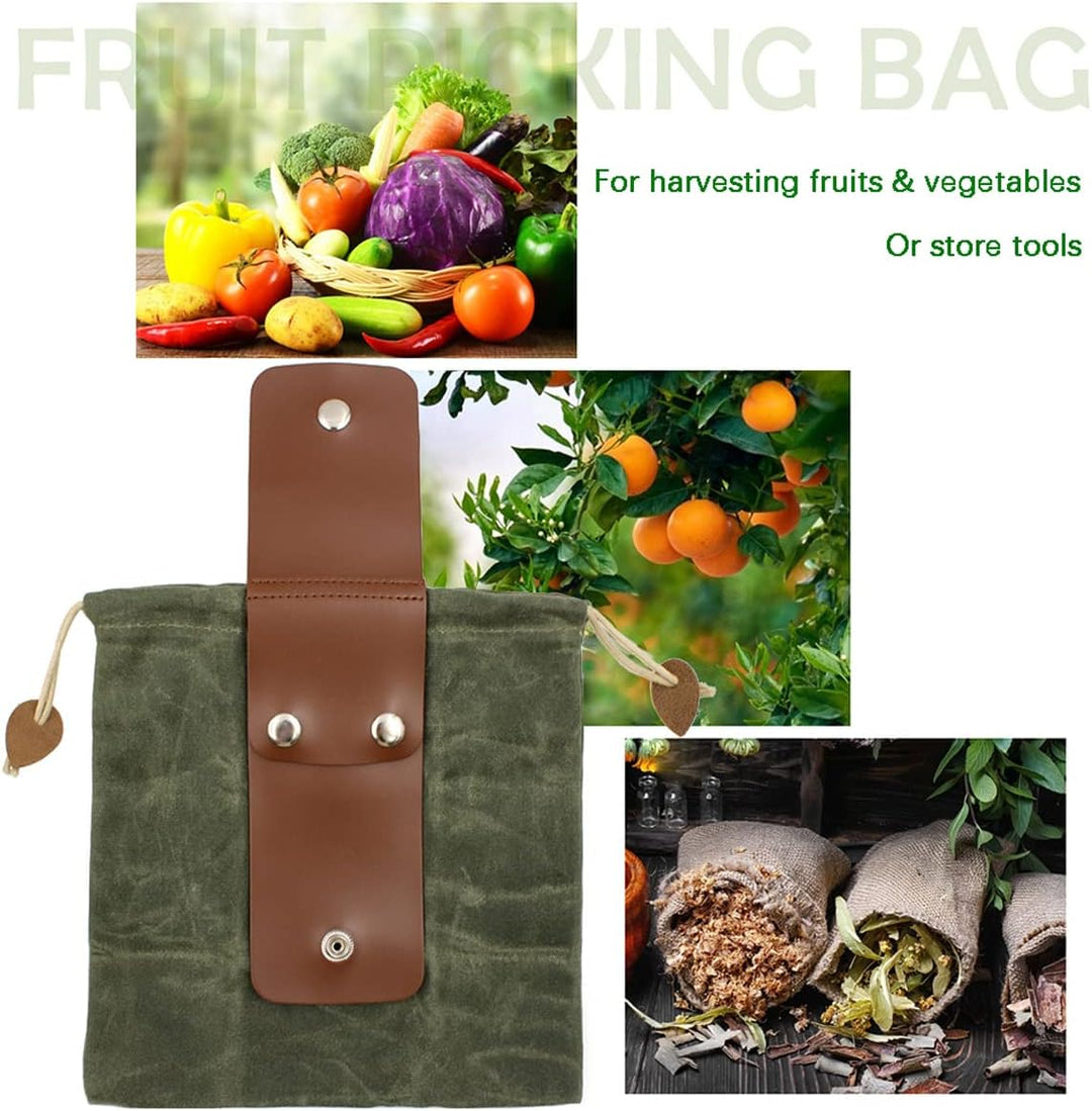 Collapsible Waxed Canvas Foraging Pouch with Leather Loop – 1+1 FREE