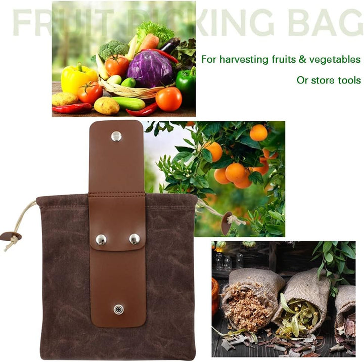 Collapsible Waxed Canvas Foraging Pouch with Leather Loop – 1+1 FREE