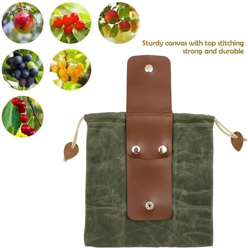 Collapsible Waxed Canvas Foraging Pouch with Leather Loop – 1+1 FREE